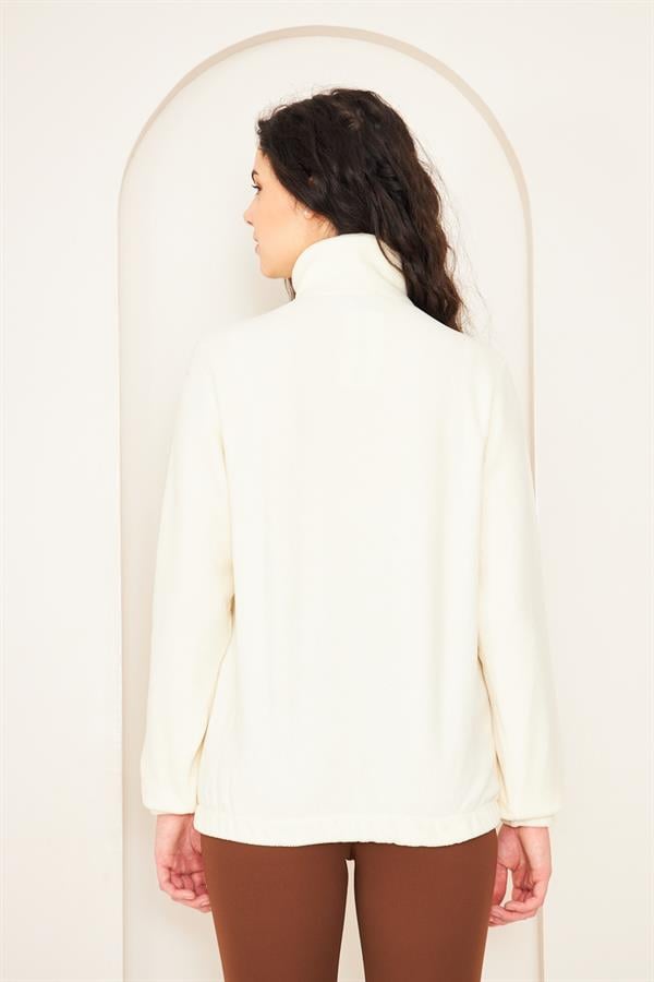 Camenta Ekru Kadın Kangru Cepli Polar Sweatshirt