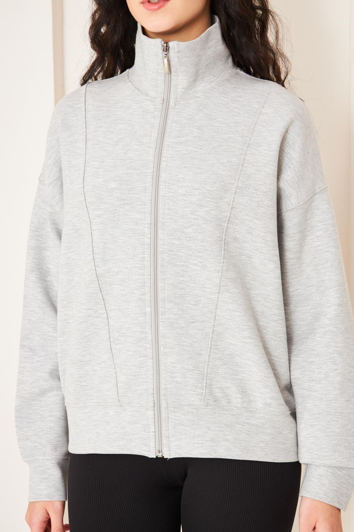 Camenta Gri Fermuarlı Kadın Ceket Sweatshirt