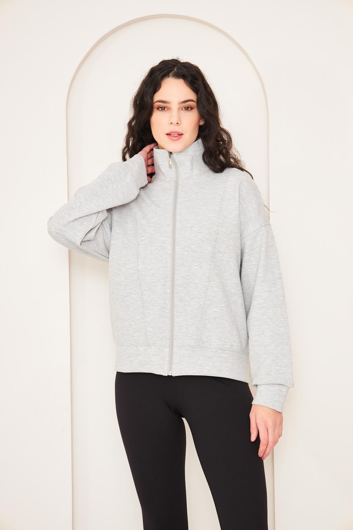 Camenta Gri Fermuarlı Kadın Ceket Sweatshirt