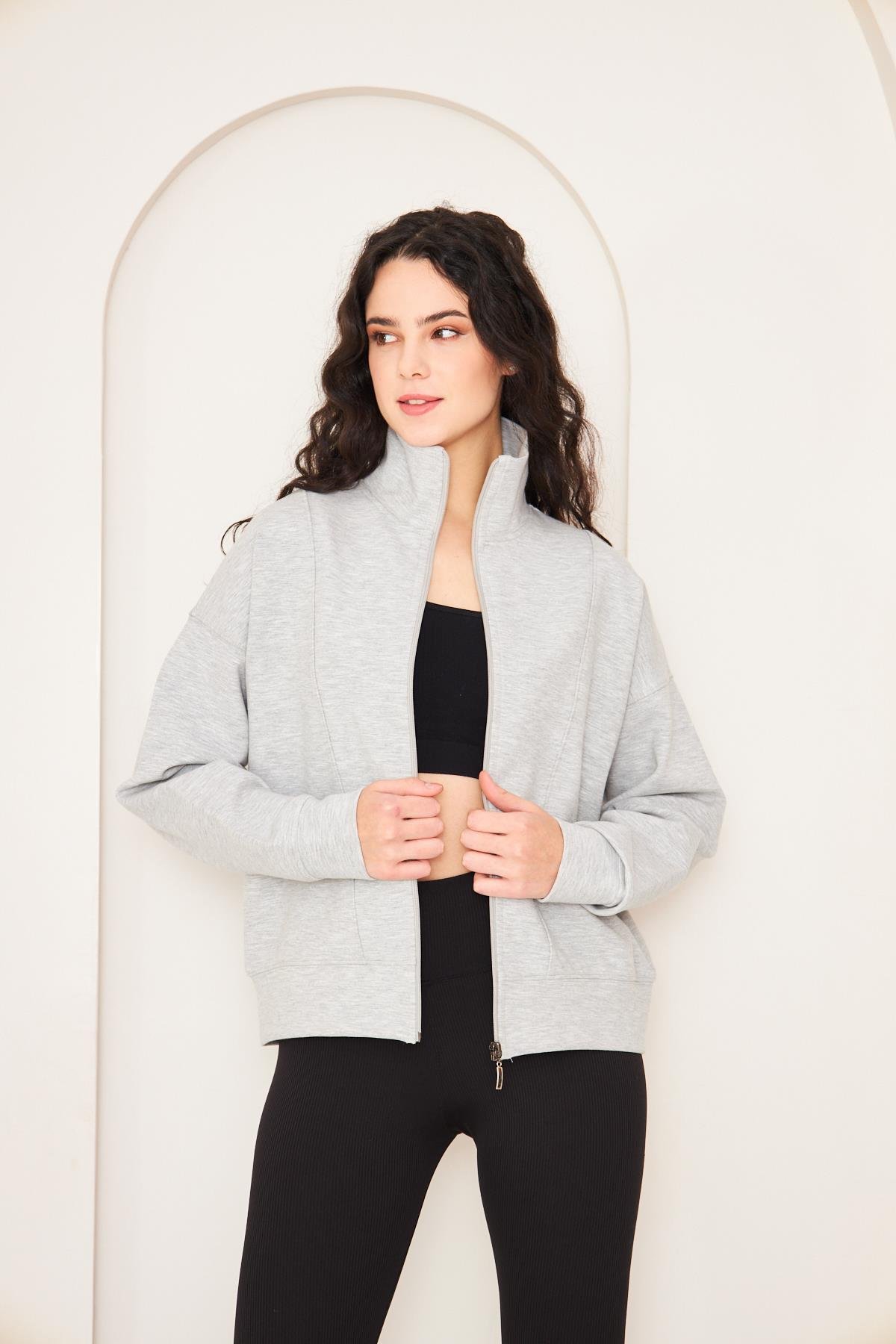 Camenta Gri Fermuarlı Kadın Ceket Sweatshirt