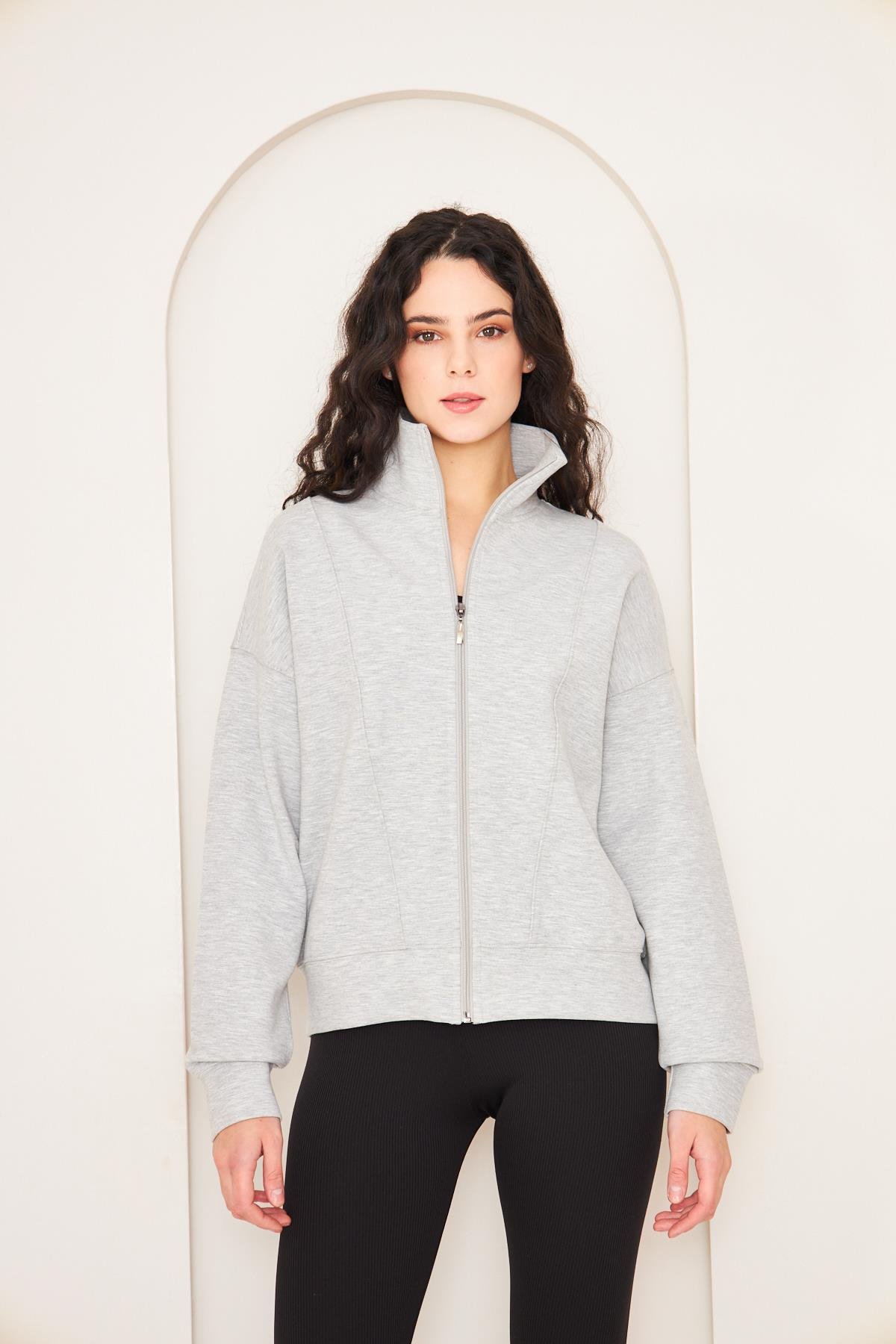 Camenta Gri Fermuarlı Kadın Ceket Sweatshirt