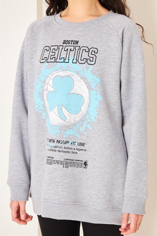 Camenta Gri Oversize Baskılı Kadın Sweatshirt