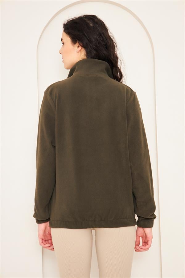 Camenta Haki Kadın Kangru Cepli Polar Sweatshirt