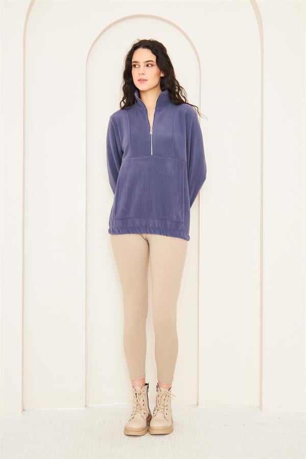 Camenta İndigo Kadın Kangru Cepli Polar Sweatshirt