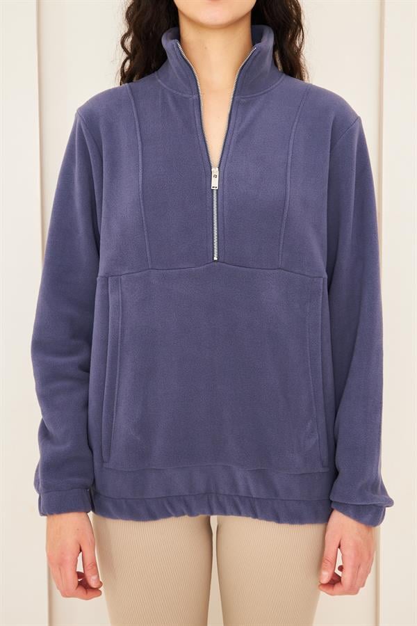 Camenta İndigo Kadın Kangru Cepli Polar Sweatshirt