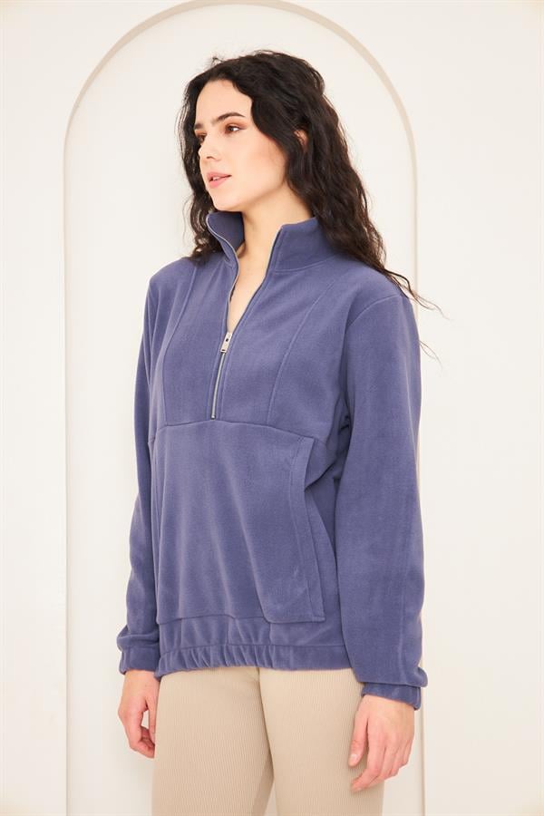Camenta İndigo Kadın Kangru Cepli Polar Sweatshirt