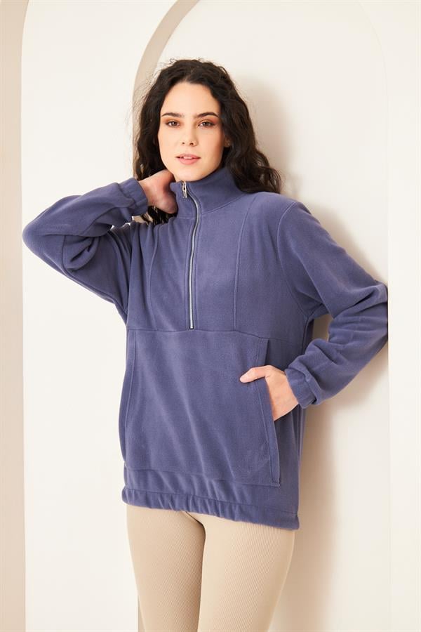 Camenta İndigo Kadın Kangru Cepli Polar Sweatshirt