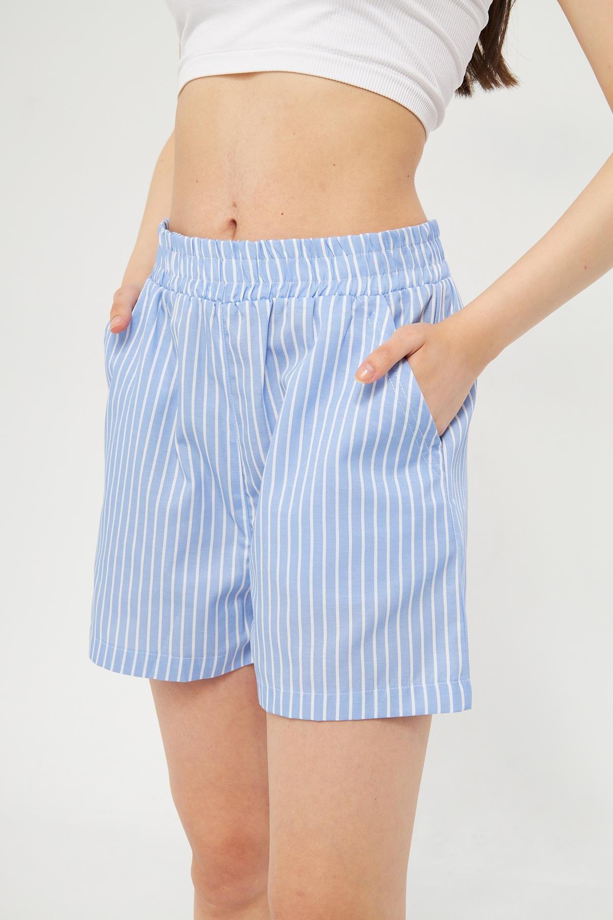 Camenta Kadın Çizgili Gömlek Şort Takım