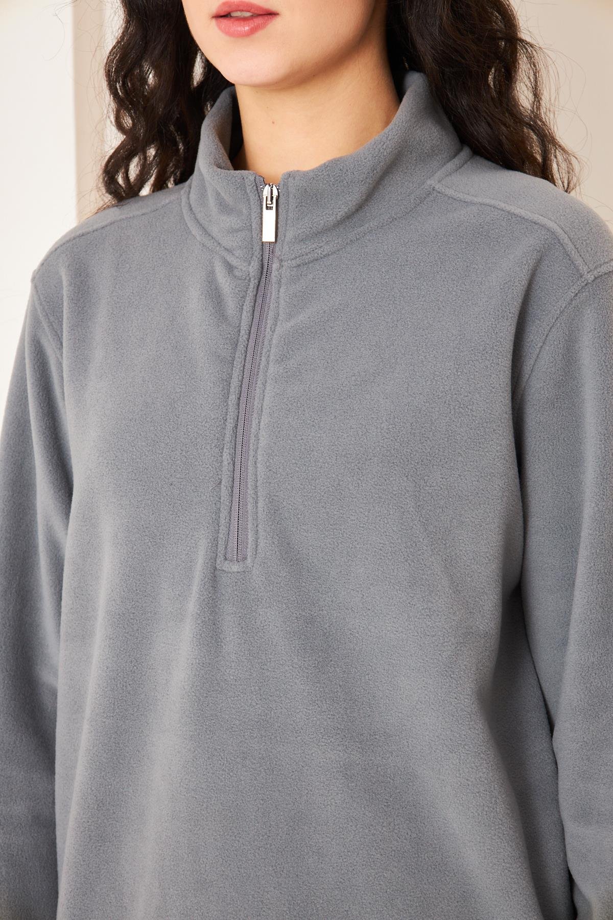 Camenta Kadın Gri Fermuarlı Polar Sweatshirt
