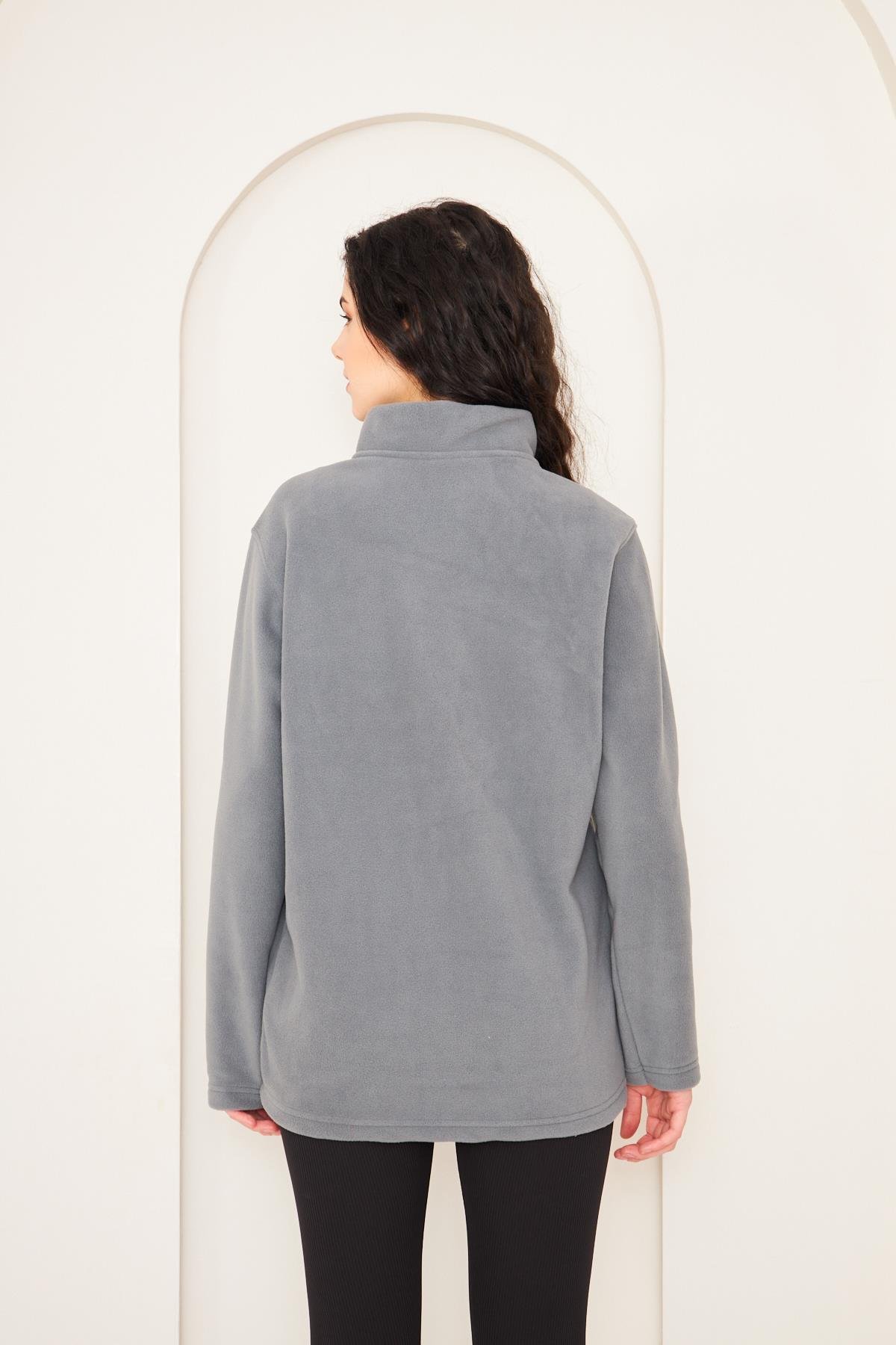 Camenta Kadın Gri Fermuarlı Polar Sweatshirt