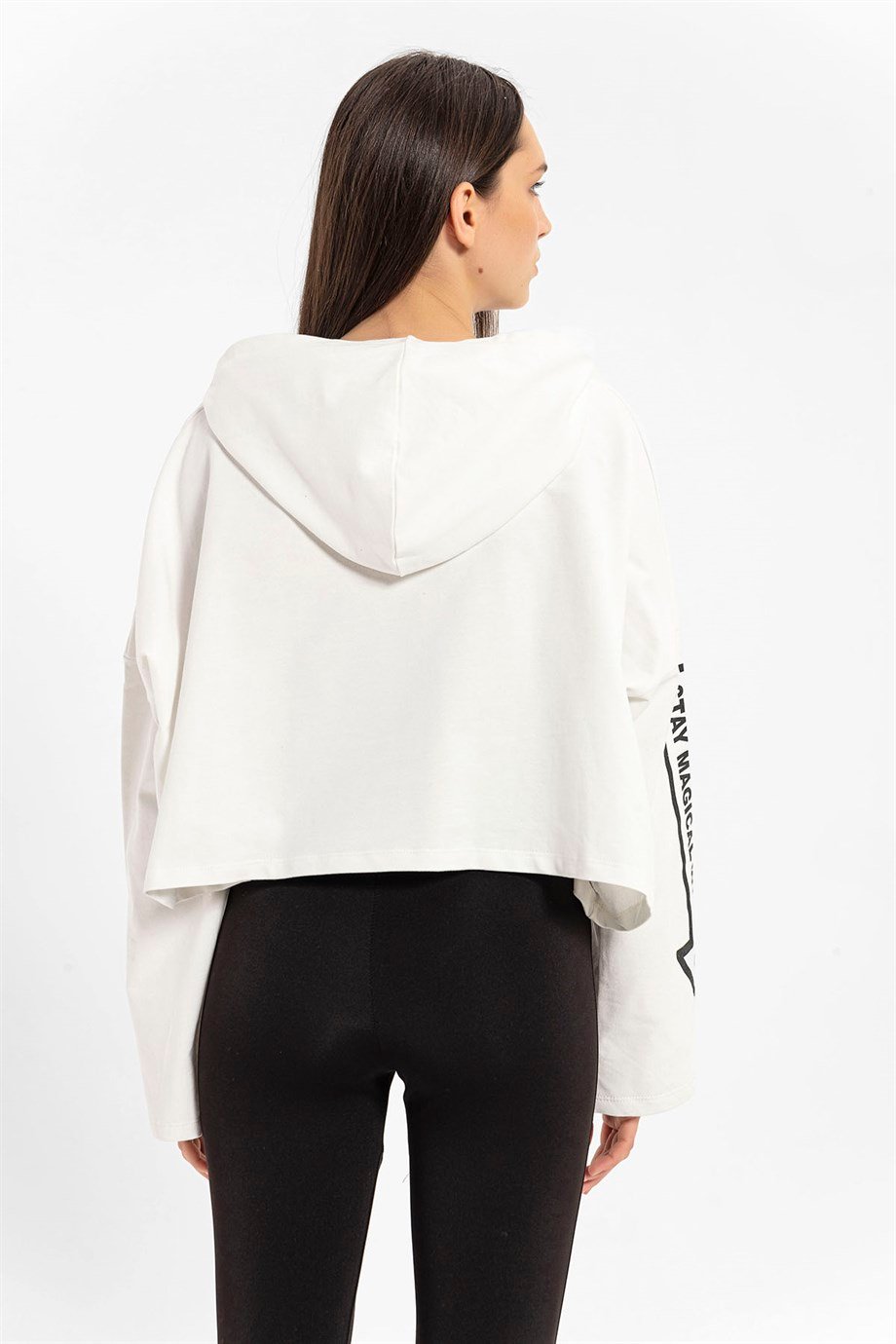 CAMENTA KADIN OVERSİZE KAPŞONLU CROP SWEATSHIRT