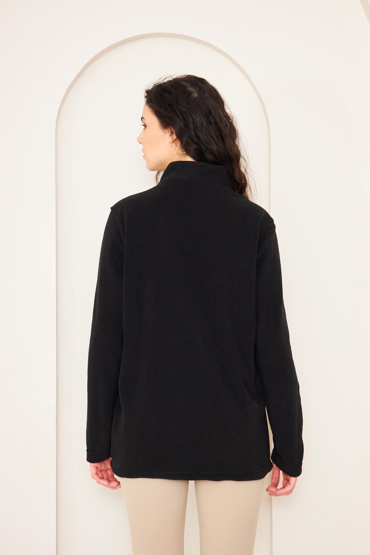 Camenta Kadın Siyah Fermuarlı Polar Sweatshirt