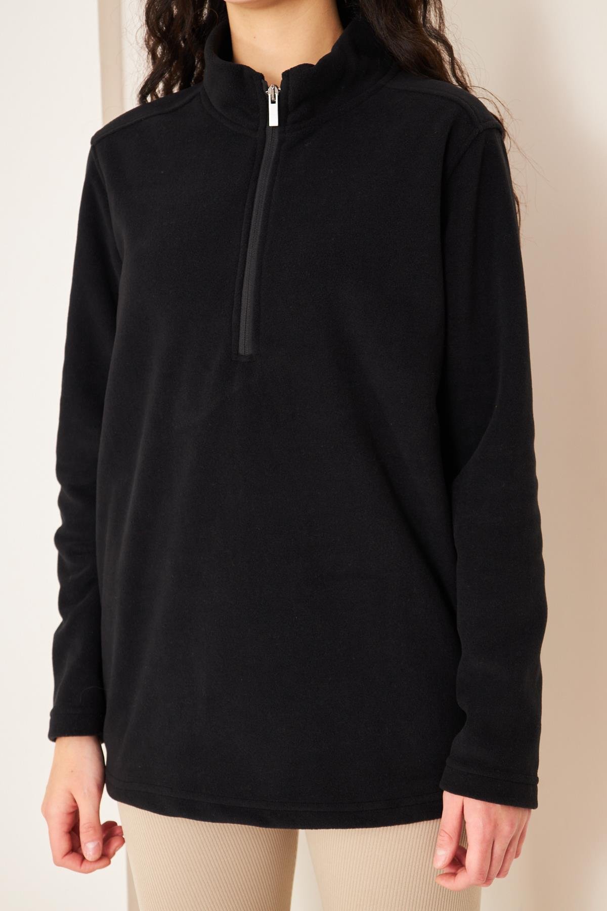 Camenta Kadın Siyah Fermuarlı Polar Sweatshirt