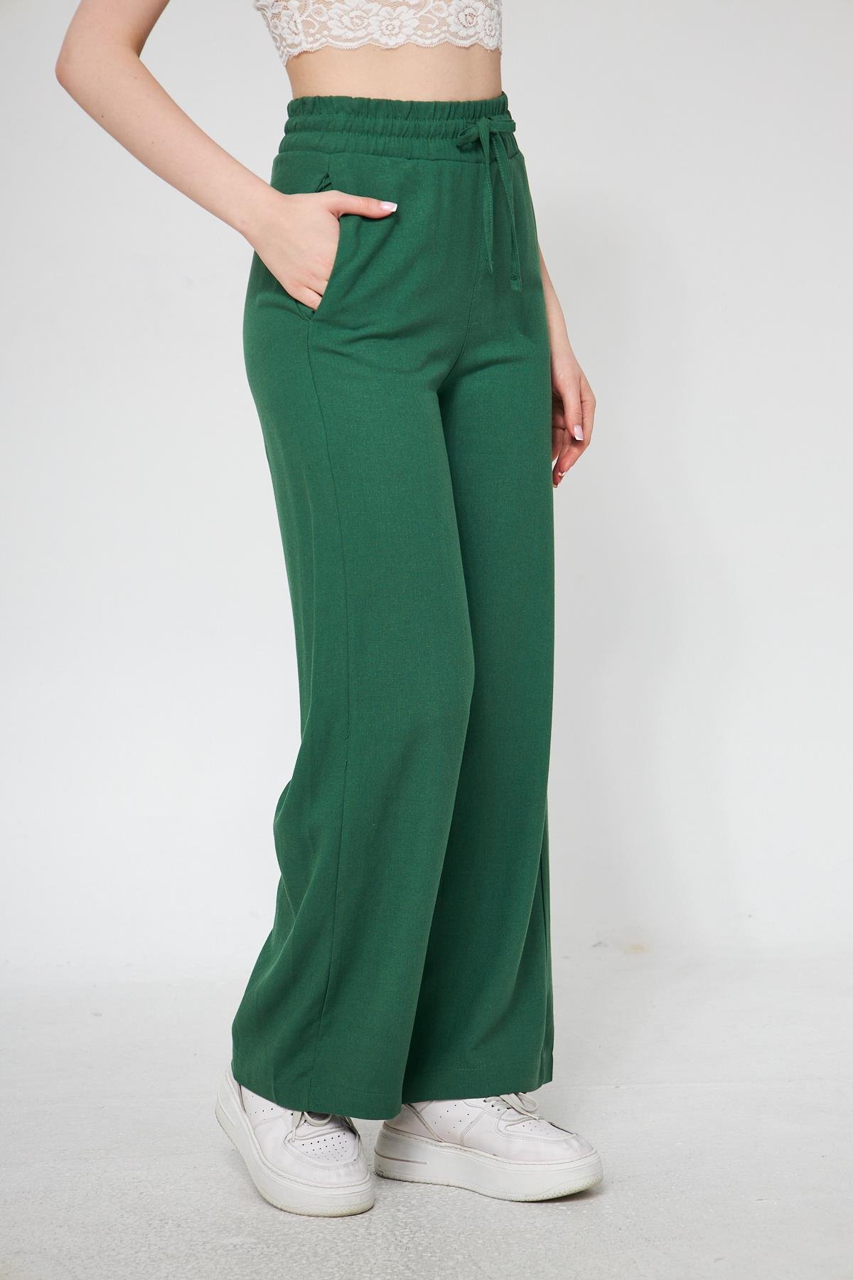 Camenta Kadın Yeşil Keten Palazzo Pantolon