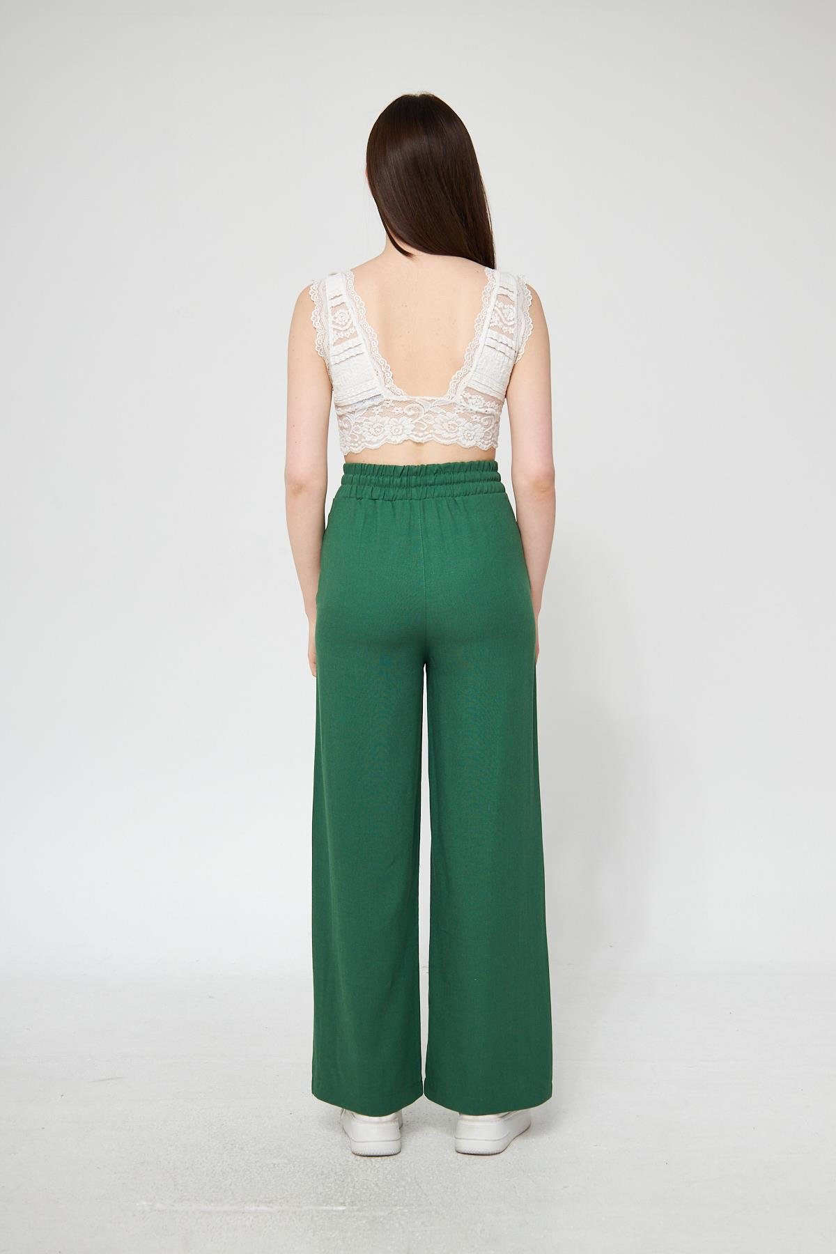 Camenta Kadın Yeşil Keten Palazzo Pantolon