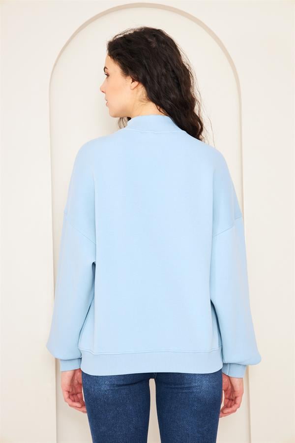 Camenta Mavi Dik Yaka Fermuarlı Kadın Sweatshirt