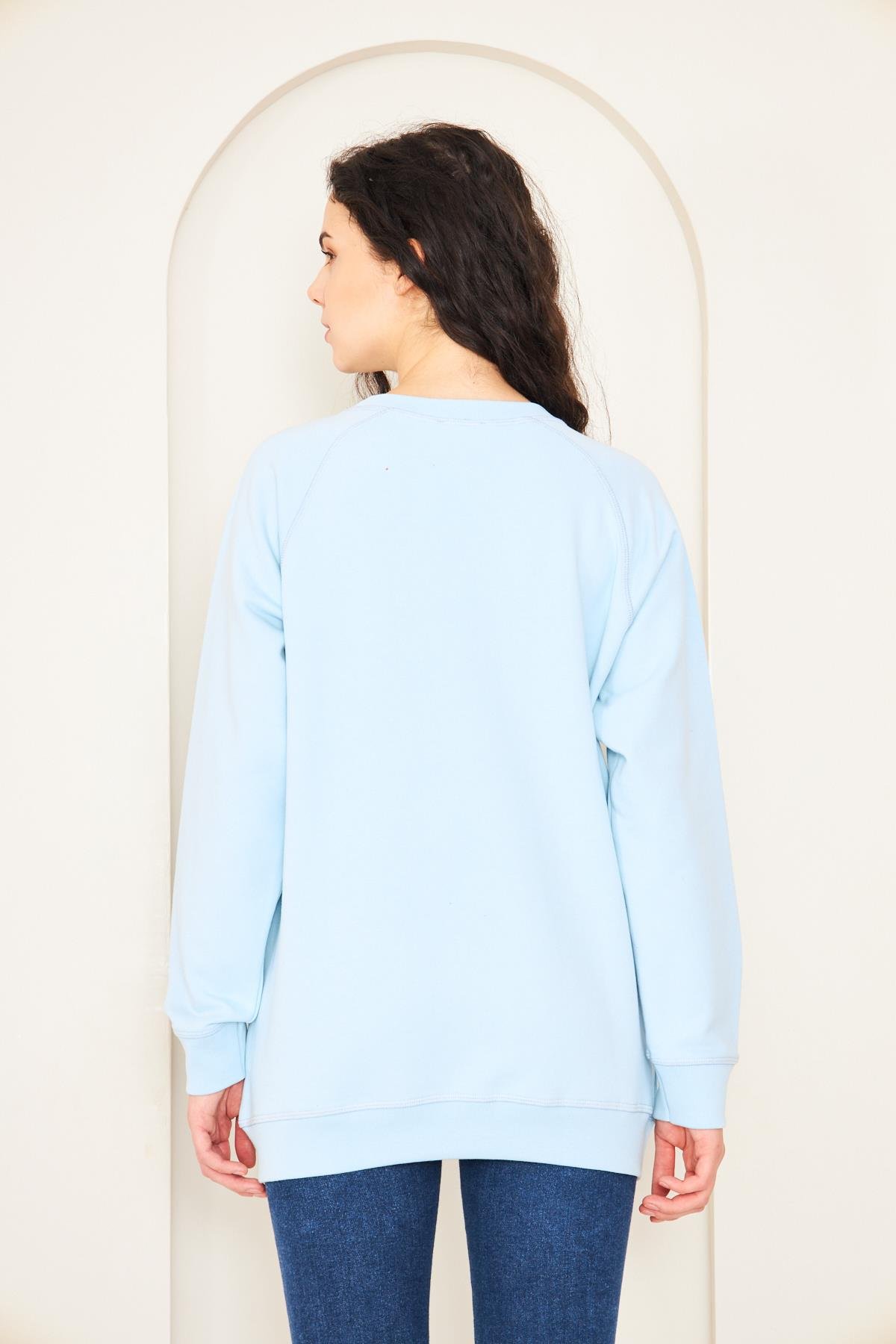 Camenta Mavi Keep Going Baskılı Oversize Kadın Sweatshirt