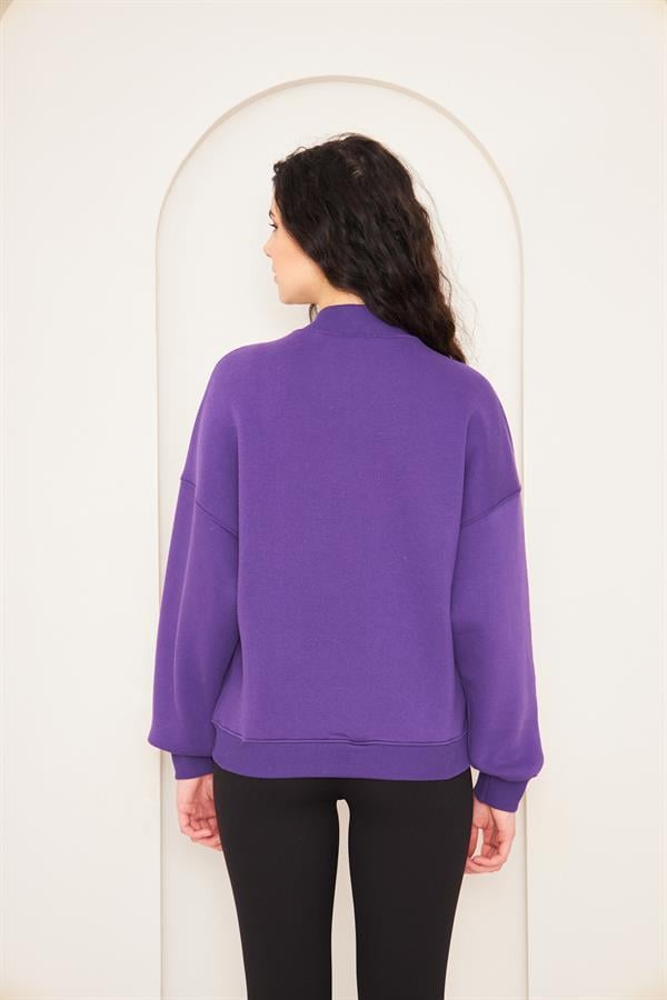 Camenta Mor Dik Yaka Fermuarlı Kadın Sweatshirt