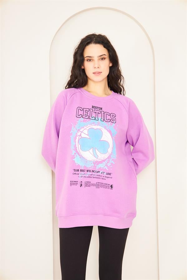 Camenta Mor Oversize Baskılı Kadın Sweatshirt