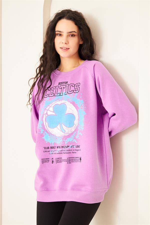 Camenta Mor Oversize Baskılı Kadın Sweatshirt