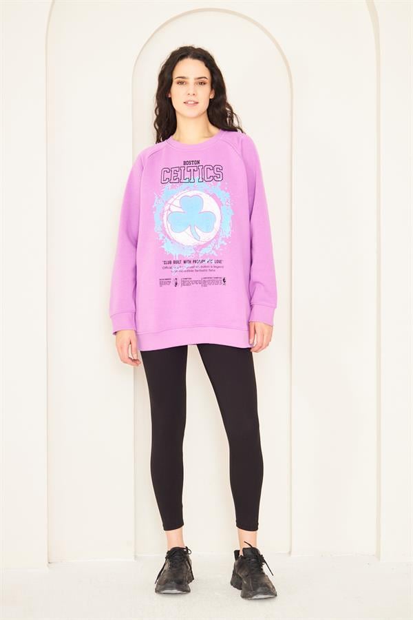 Camenta Mor Oversize Baskılı Kadın Sweatshirt