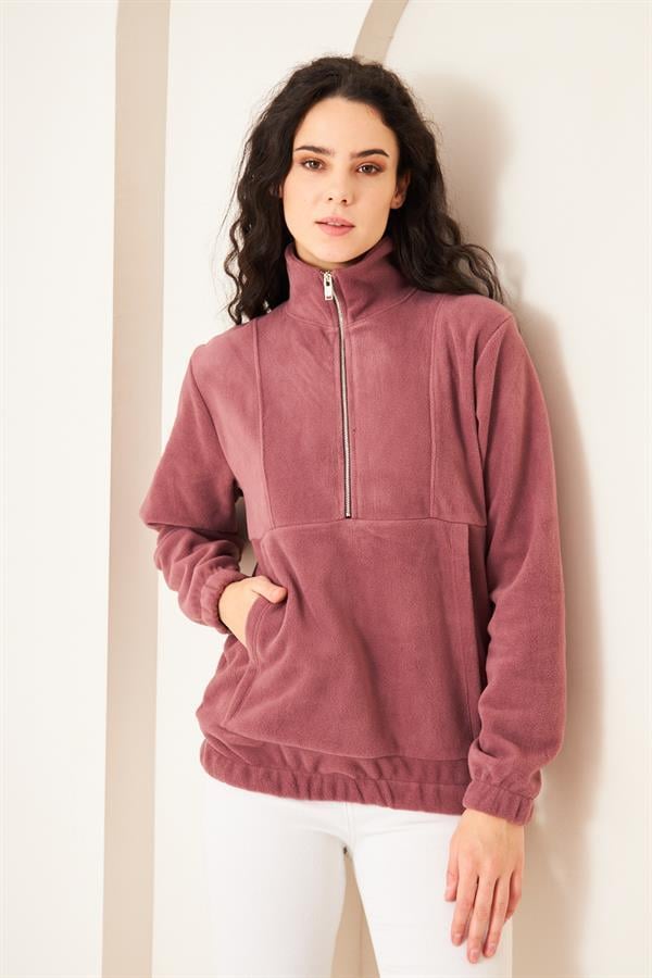 Camenta Mürdüm Kadın Kangru Cepli Polar Sweatshirt