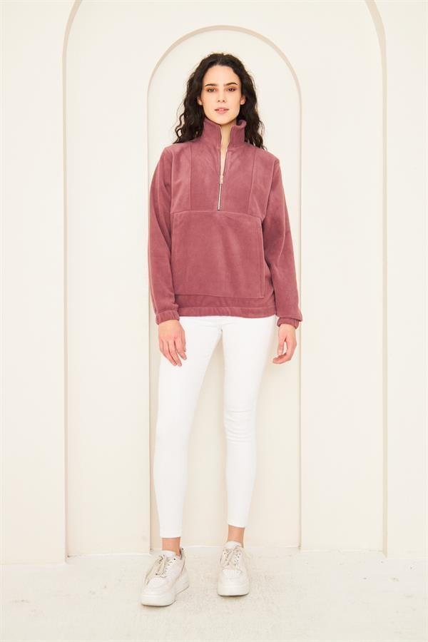 Camenta Mürdüm Kadın Kangru Cepli Polar Sweatshirt