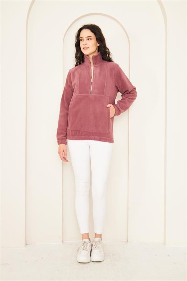 Camenta Mürdüm Kadın Kangru Cepli Polar Sweatshirt