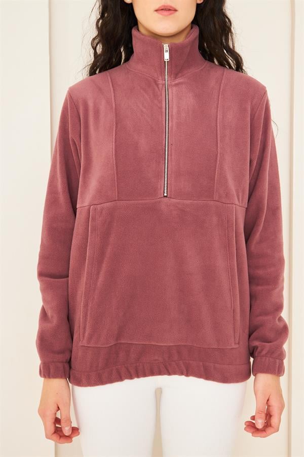 Camenta Mürdüm Kadın Kangru Cepli Polar Sweatshirt