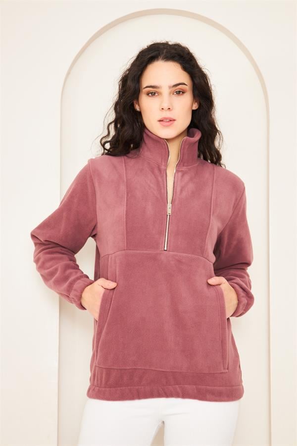 Camenta Mürdüm Kadın Kangru Cepli Polar Sweatshirt