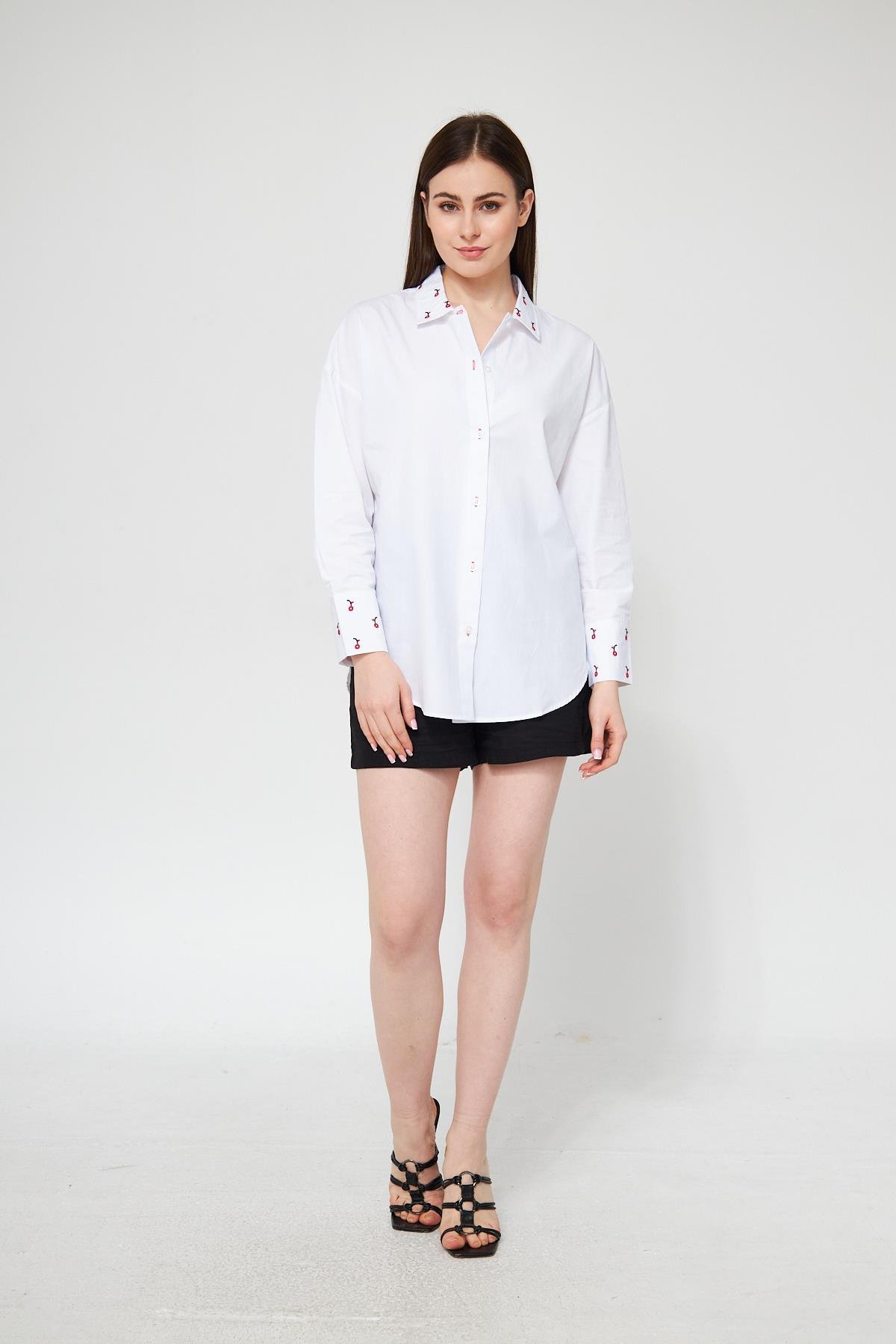 Camenta Nakış Detaylı Beyaz Poplin Gömlek