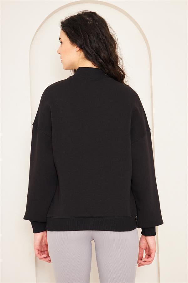 Camenta Siyah Dik Yaka Fermuarlı Kadın Sweatshirt