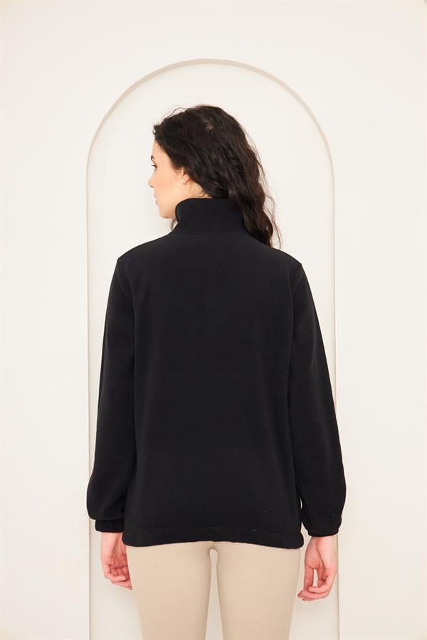Camenta Siyah Kadın Kangru Cepli Polar Sweatshirt