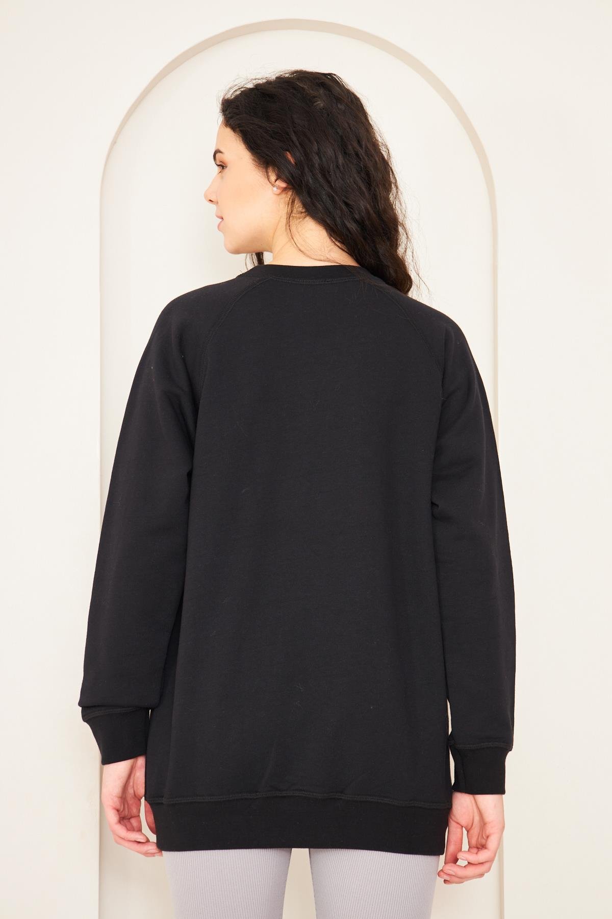 Camenta Siyah Keep Going Baskılı Oversize Kadın Sweatshirt