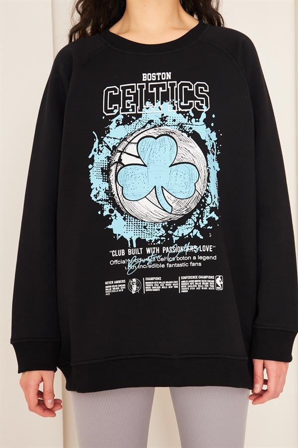 Camenta Siyah Oversize Baskılı Kadın Sweatshirt