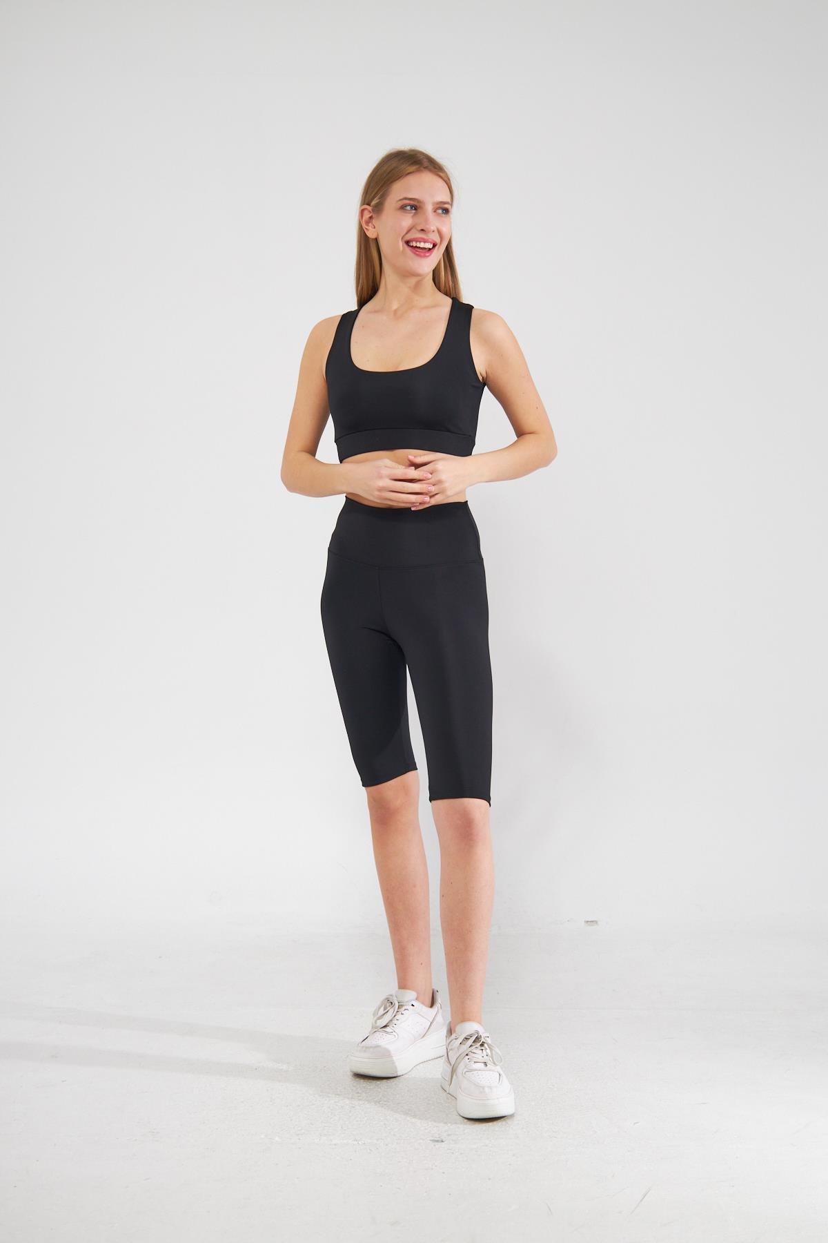 Camenta Siyah Scuba Crop Tayt Alt-Üst Takım