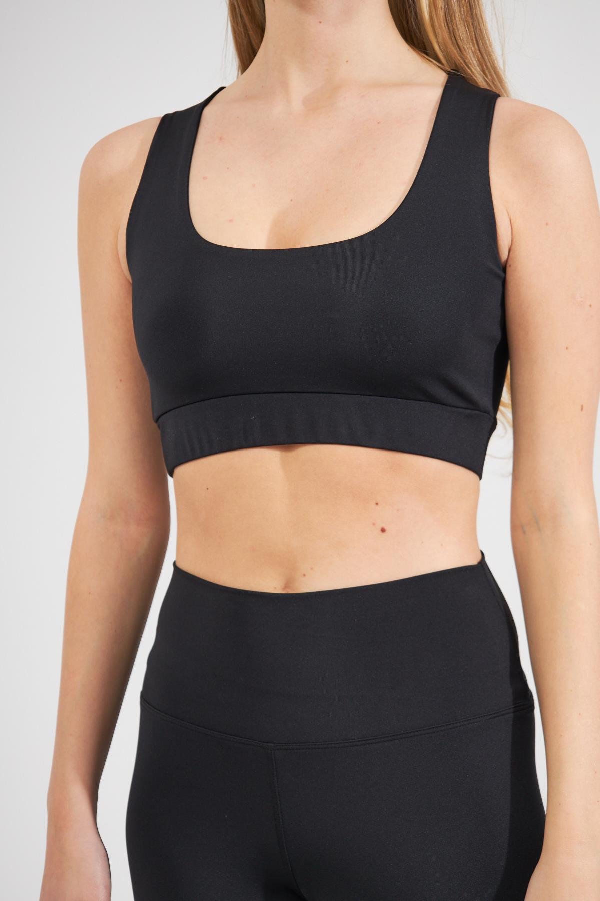 Camenta Siyah Scuba Crop Tayt Alt-Üst Takım