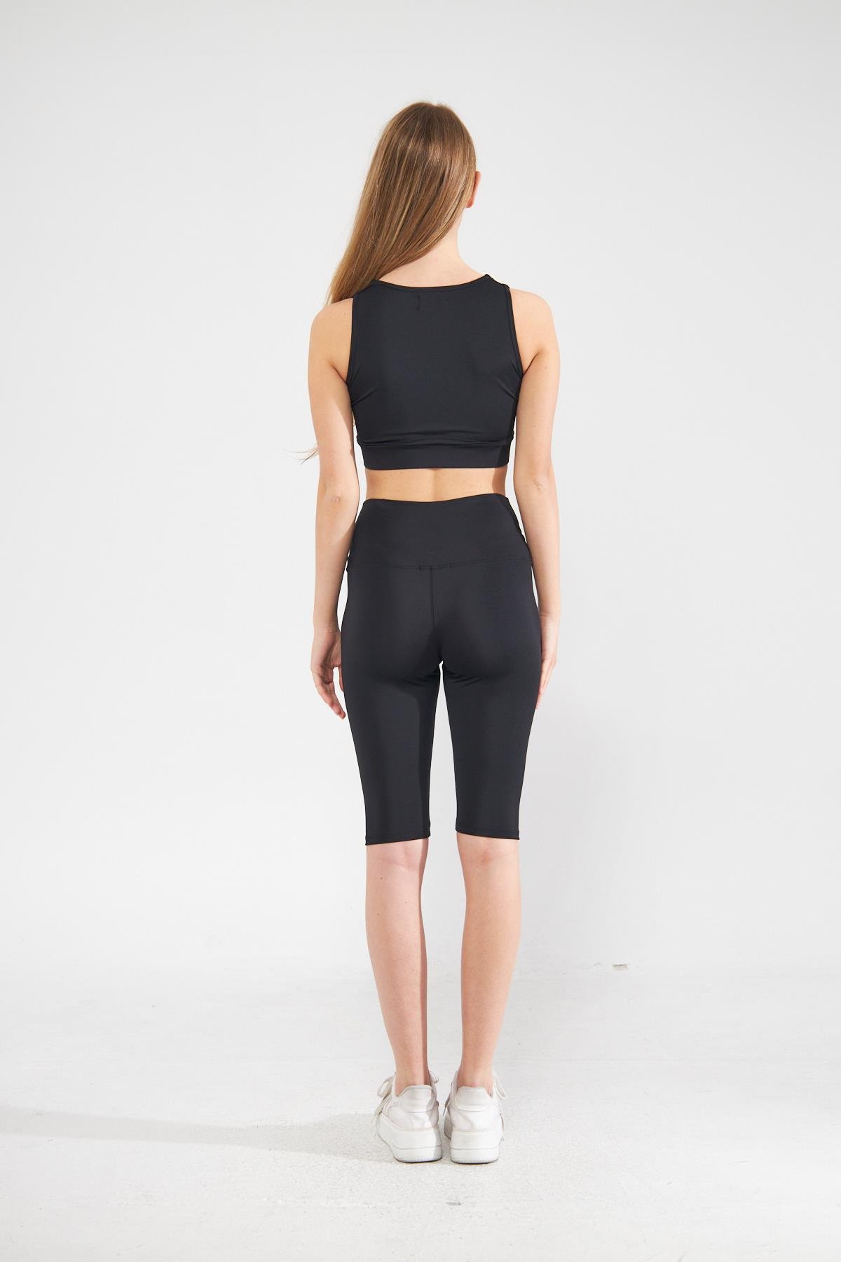 Camenta Siyah Yumuşak Tuşeli Yüksek Bel Diz Üstü Kadın Spor Tayt