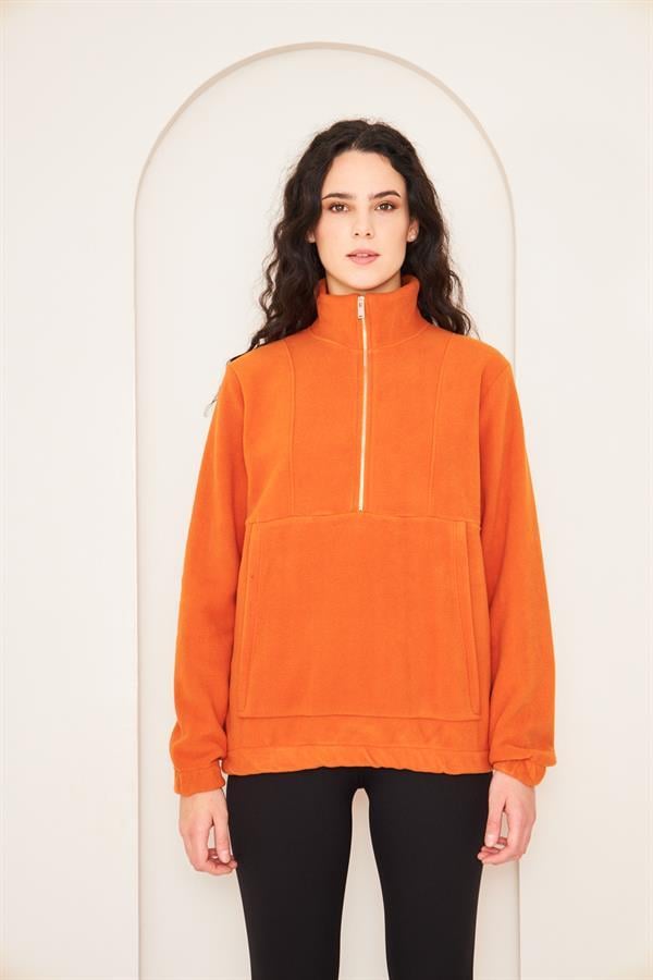 Camenta Turuncu Kadın Kangru Cepli Polar Sweatshirt
