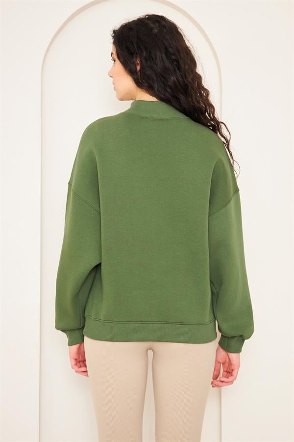 Camenta Yeşil Dik Yaka Fermuarlı Kadın Sweatshirt