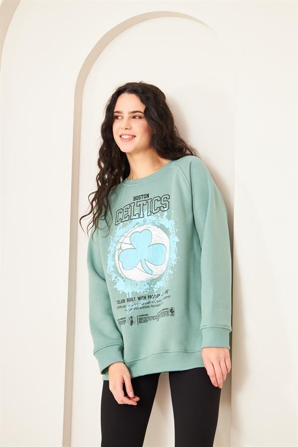 Camenta Yeşil Oversize Baskılı Kadın Sweatshirt