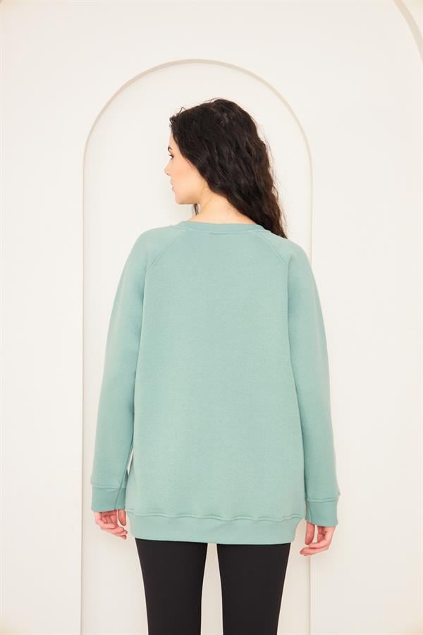 Camenta Yeşil Oversize Baskılı Kadın Sweatshirt