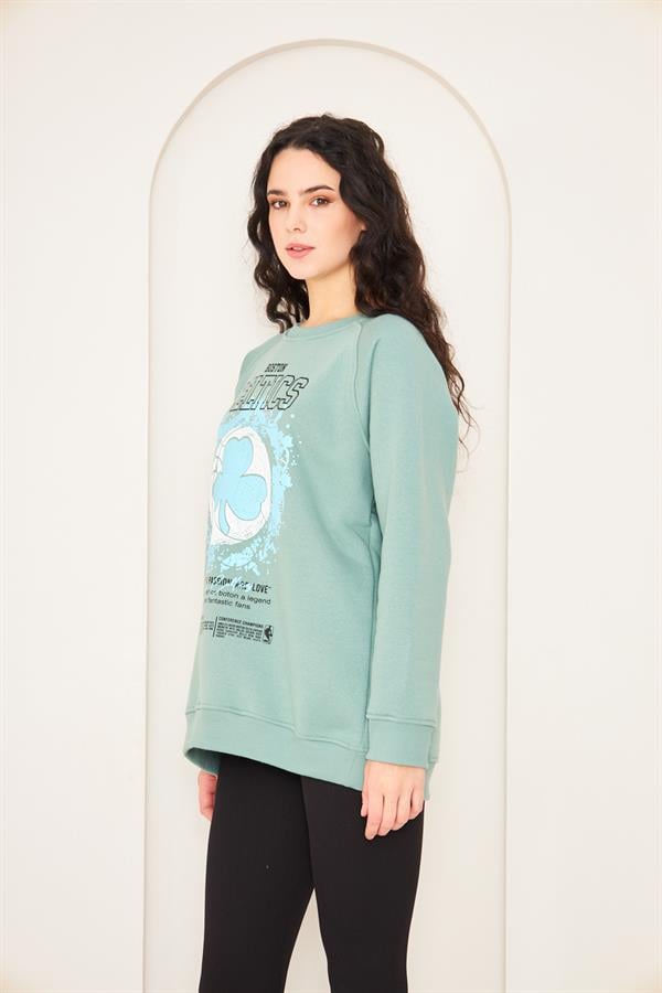 Camenta Yeşil Oversize Baskılı Kadın Sweatshirt