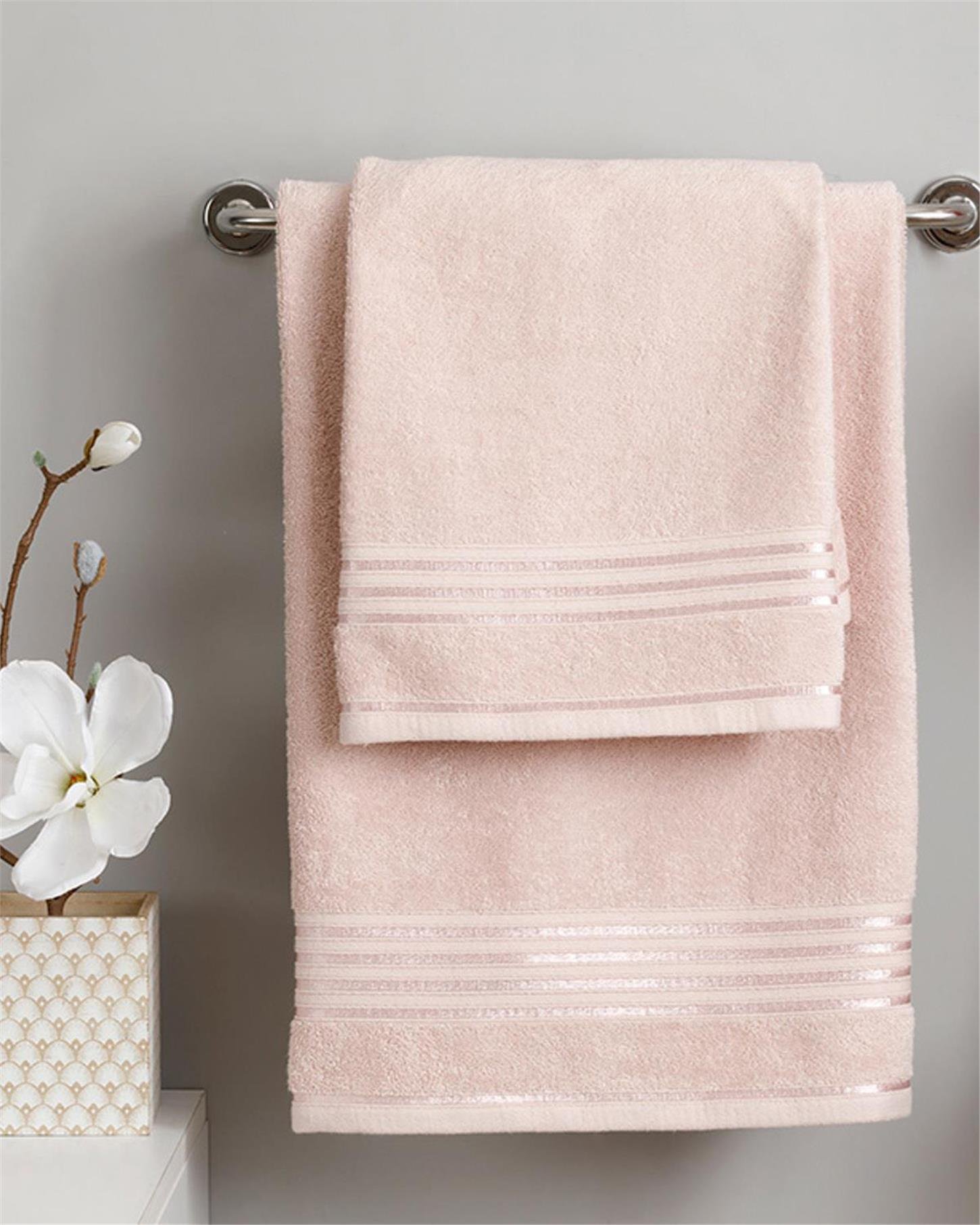 10029017002English Home Romantic Stripe Floşlu Banyo Havlusu Takımı 50x85cm + 70x150cm Nude