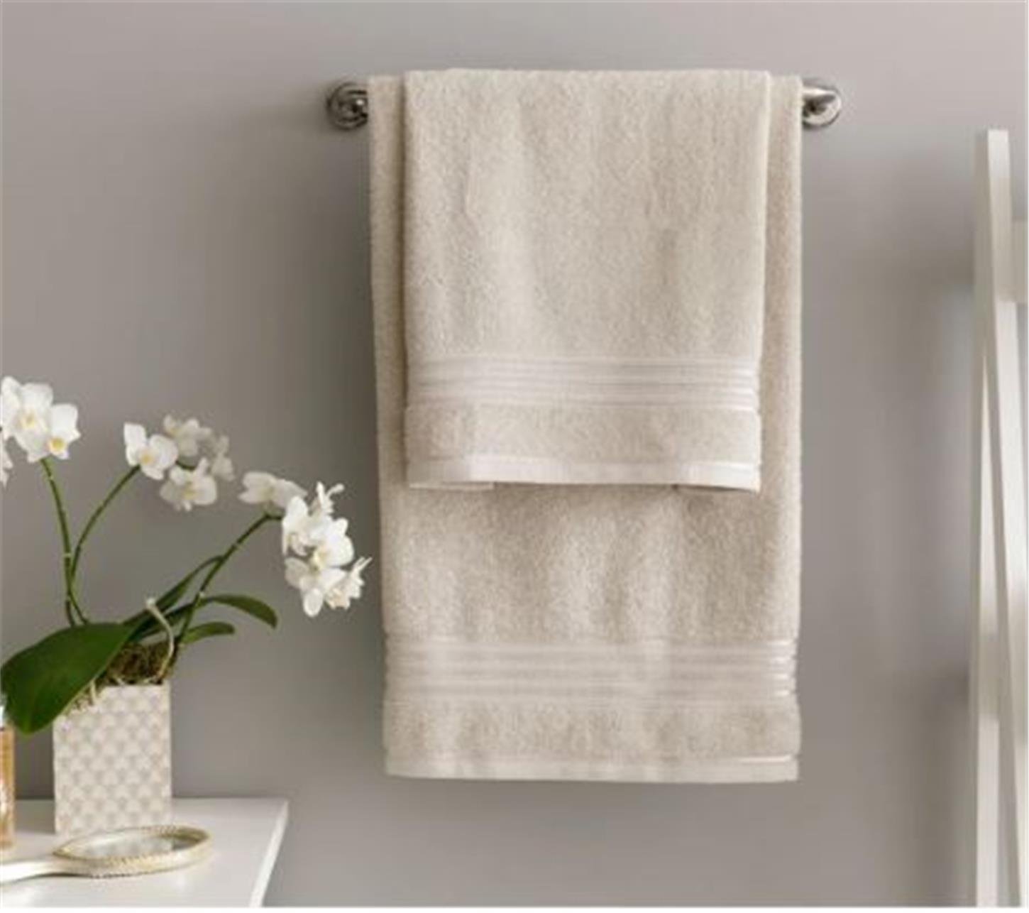 10029017003English Home Romantic Stripe Floşlu Banyo Havlusu Takımı 50x85cm + 70x150cm Açık Gri