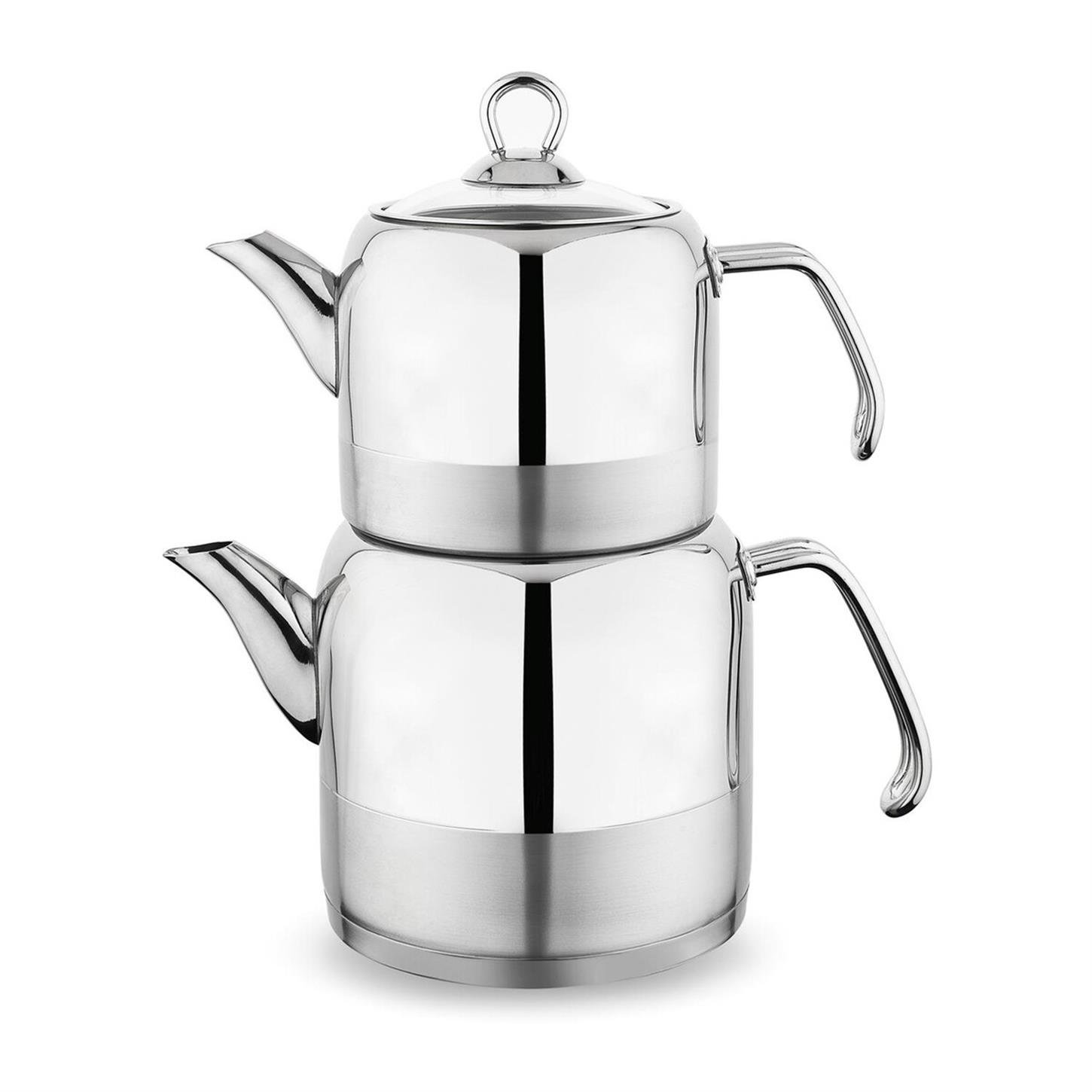 1S0002-15001-INX06Schafer Ada Metal Çaydanlık Takımı Büyük 4 prç Inox