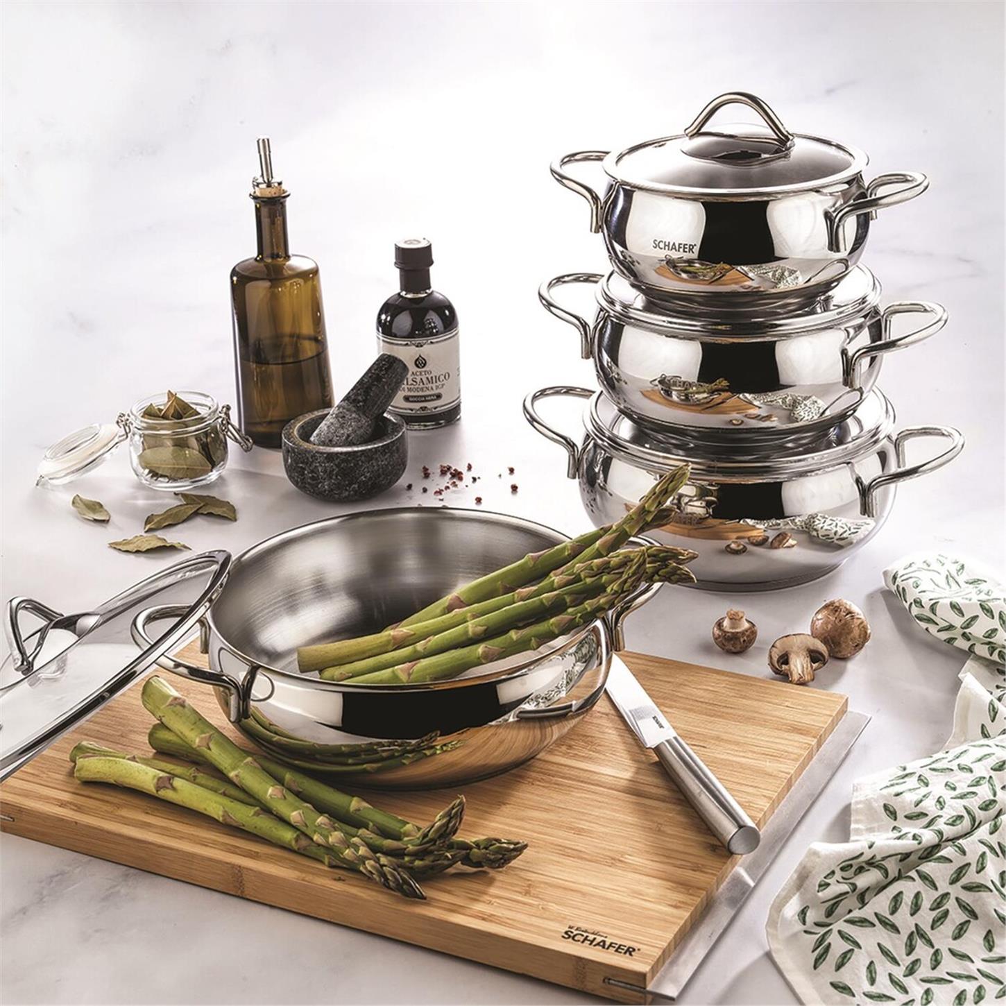 1S102-13002-INX01Schafer Cookhaus Çelik Tencere Setei 8 prç Inox