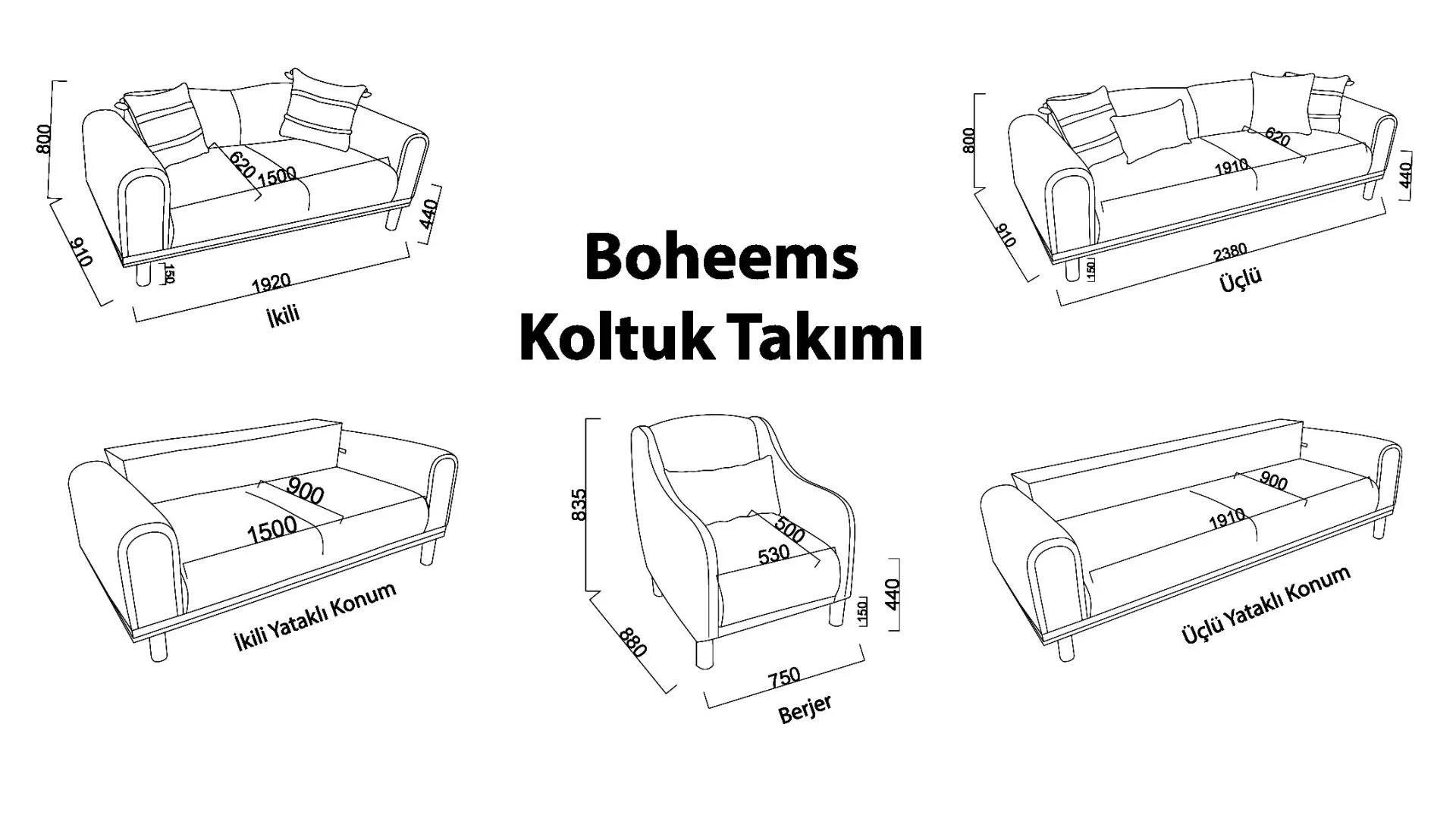 20BHS3D00600001Bellona Boheems Üçlü Koltuk Krem