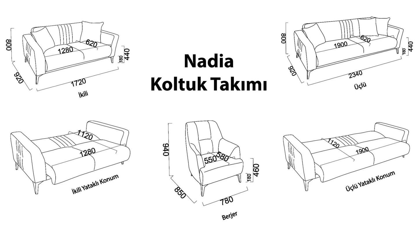 20NAD3D00400001Bellona Nadia Üçlü Koltuk Krem