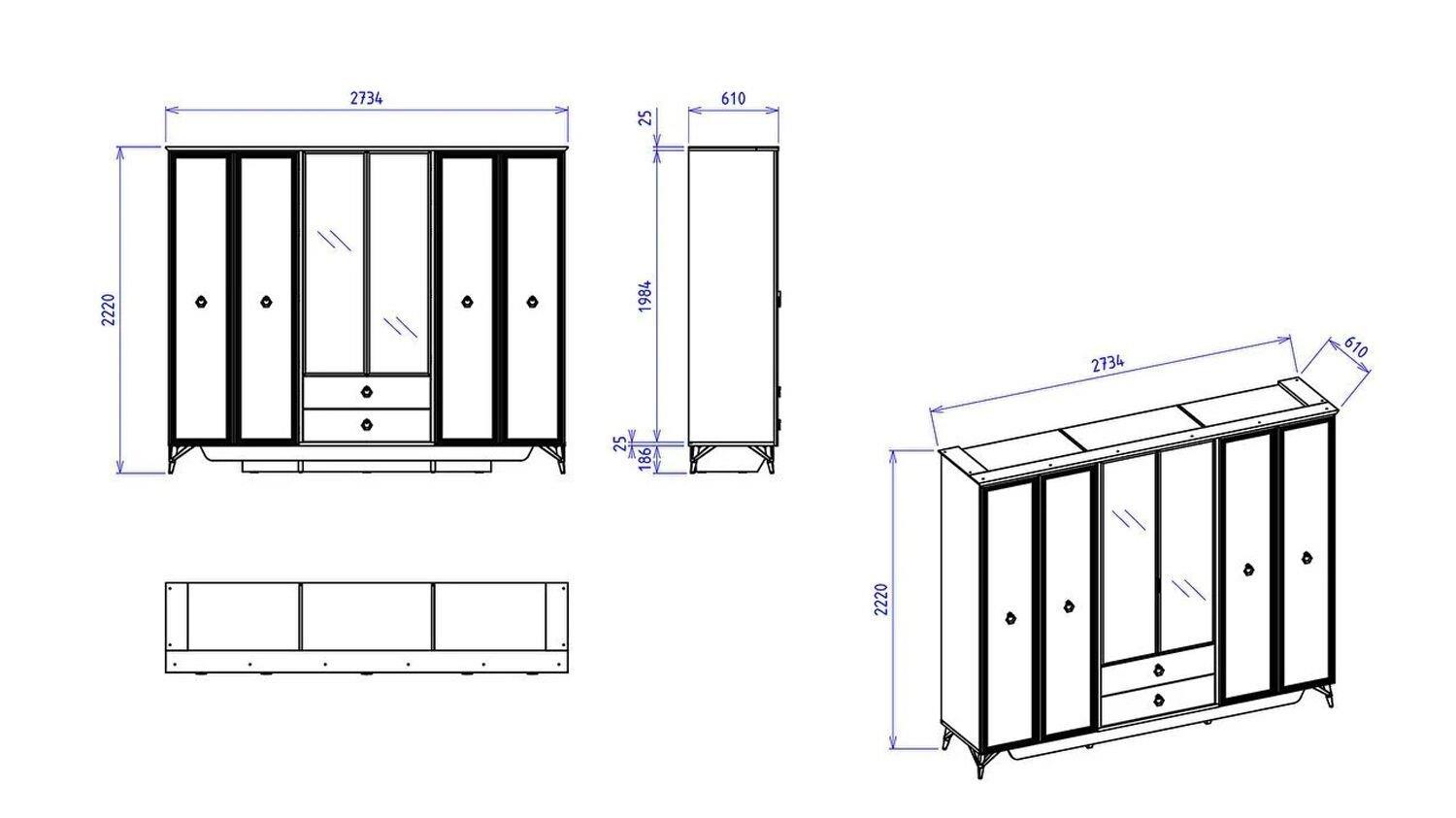 Bellona Valencia 6 Kapılı Gardırop Krem